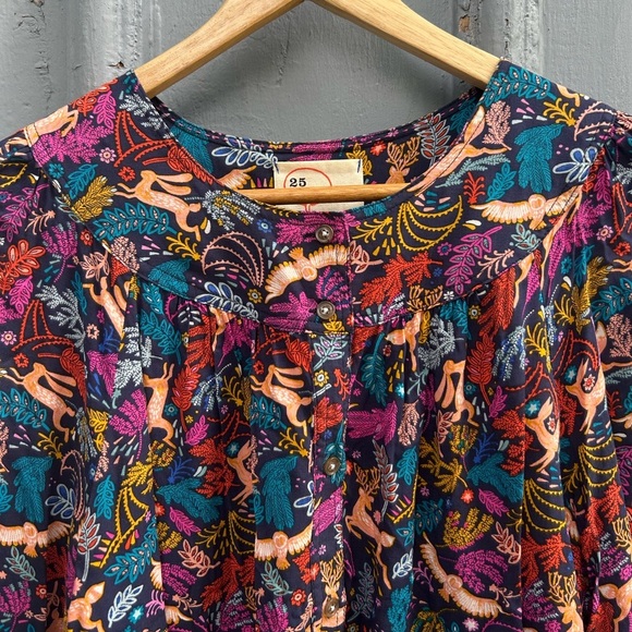 Anthropologie 25 Of 52 Conversations Forest Friends Blouse, size 12 - Picture 5 of 11